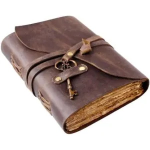 CRAFT PLAY Premium Leather Antique Scrapbook with Antique Key & Handmade Paper.