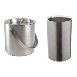 Dynore Stainless Steel Double Wall Ice Bucket 1500 ml with Wine Cooler 800 ml- Set of 2