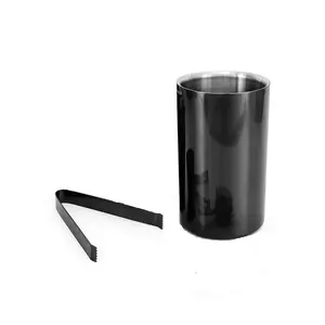 Dynore Stainless Steel Black Matt Wine Cooler 800 ml with Black Ice Tong- Set of 2