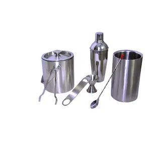 Dynore Stainless Steel 7 Pcs Bar Set (Medium)- Cocktail Shaker 500 ml, Ice Bucket 1000 ml, Peg Measure 30/60 ml, Ice Tong, Wine Cooler 2000 ml, Bar Spoon, Bottle Opener