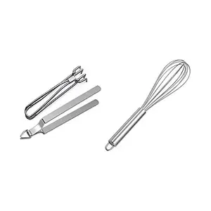 Dynore Stainless Steel Chapati Roti Chimta with Pakkad Utensil Holder and Whisker(s)
