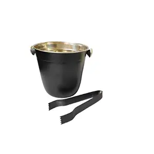 Dynore Stainless Steel Indica Bucket with Tong- Set of 2 Black