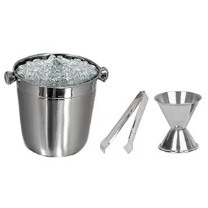 Dynore Stainless Steel Set of 3 Indica Bucket Set - Bucket, PM, Tong