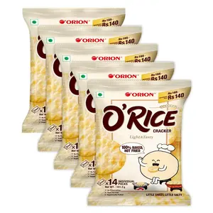 ORION O'Rice Cracker - Baked Korean Snack 5 x 14pc Pack | Sweet & Salty | Healthy Snack