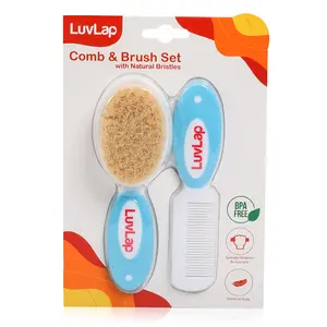 LuvLap Comb with Rounded Tips & Hair Brush with Natural Bristles for Better prrotection of 's Scalp (White & Blue)