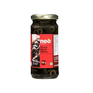 Neo Sliced Black Olives 220g(7.76 oz) l Low Fat Ready-to-Eat Tasty Snack l Enjoy as Topping for Pizza Pasta I Glass Jar l