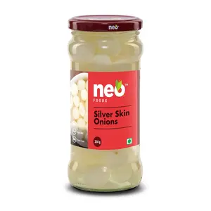 Neo Silver Skin Onions 350g (12.34oz) I 100% Vegan & Natural I Ideal for Cocktail and as Side Dish for Snacks I Non-GMO I Sirkawala pyaaz ka achar | Oil Free Onion Pickle | Glass Jar |