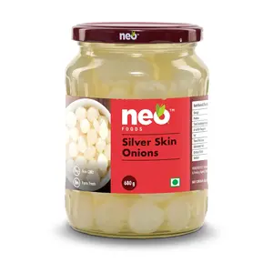 Neo Silver Skin Onions 680g (23.98oz) I 100% Vegan & Natural I Ideal for Cocktail and as Side Dish for Snacks I Non-GMO I Sirkawala pyaaz ka achar |  Oil Free Onion Pickle | Glass Jar |