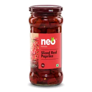 Neo Sliced Red Paprika 350g(12.34oz) I 100% Vegan I Ready-to-Eat Topping for Pizza Pasta Burger Snacks and Salads I Non-GMO I Glass Jar I