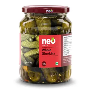 Neo Whole Gherkins 670g(23.63 oz) I 100% Vegan I Low Fat Sweet and Crunchy Gherkins I Ready to Eat Enjoy as Salad I No GMO I Glass Jar I
