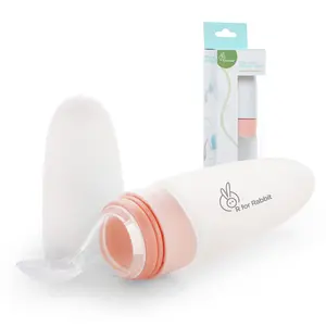 R for Rabbit First Feed Food Feeder with 90ml Capacity for 4M+ Baby, Premium Soft Silicone Food Grade BPA Free for Cereals, Infant, Kids (Red)