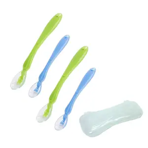 Safe-O-Kid - Pack of 2 - Soft Silicone Tip Spoons 2 Sets Box (4 Spoons) Blue & Green