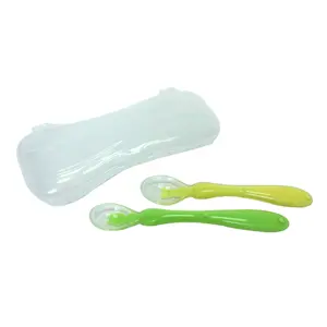 Safe-O-Kid Soft Silicone Tip Spoons Set Box (2 Spoons) Yellow & Green
