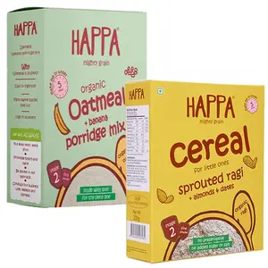 Happa Organic Cereal | Sprouted Ragi - Almond - Dates and Oatmeal - Banana | Vitamin and Mineral Powerhouse | Organic Khichdi| No Added Salt, Sugar or Milk | No preservatives | Pack of 2 (200gm x 2)