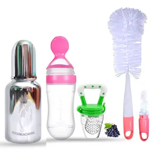 Goodmunchkins Stainless Steel Baby Feeding Bottle 304 Grade Steel for Infants/Toddlers Jointless with Bottle Cleaning Brush (220 Pink)