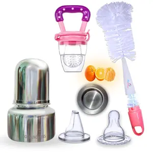 Goodmunchkins Stainless Steel Baby Feeding Bottle 304 Grade Steel No Joints for Infants/Toddlers with Silicone Fruit Feeder/Travel Cap/Bottle Cleaning Brush