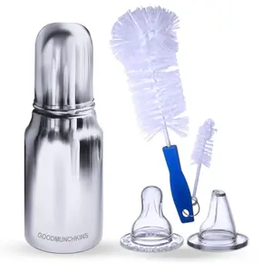 Goodmunchkins Stainless Steel Feeding Bottles 304 Grade with Anti Colic Silicone Nipple & Sipper Training Spout/Bottle Cleaning Nylon Brush