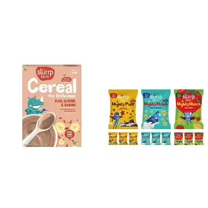 Slurrp Farm No Sugar, No Salt Ragi, Almond and Banana Cereal, 200g & Slurrp Farm Healthy Snacks for Kids| 12 x 20g packs