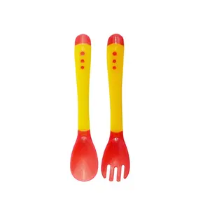 Safe-O-Kid Heat Sensitive 2 Spoons 2 Forks Set Silicone tip Red and Yellow Pack of 2