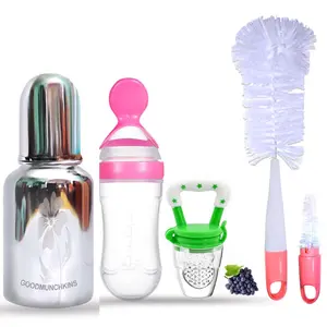 Goodmunchkins Stainless Steel Baby Feeding Bottle 304 Grade Steel for Infants/Toddlers Jointless with Bottle Cleaning Brush (300 Pink)