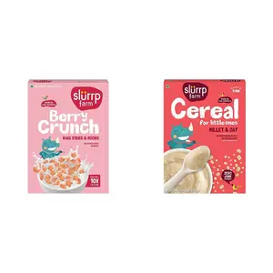 Slurrp Farm Berry Crunch Strawberry Cereal| 400 g & Slurrp Farm Porridge, Millet And Oats Powder, 250 G