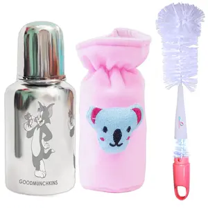 Goodmunchkins Stainless Steel Baby Feeding Bottle 304 Grade Steel/Velvet Bottle Cover/Nylone Bottle Cleaning Brush (3 Items)