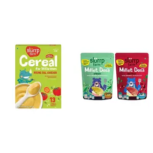 Slurrp Farm Instant Moong Dal Khichdi for Little Ones, 200g & Slurrp Farm Millet Dosa Instant Mix, 150g (Pack of 2)