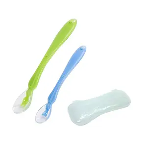 Safe-O-Kid - Pack of 2 - Soft Silicone Tip Spoons 2 Sets Box (4 Spoons) Blue & Green