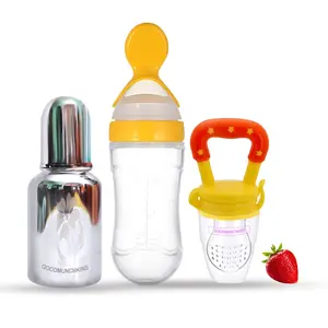 GOODMUNCHKINS Stainless Steel Feeding Bottle Food Feeder & Fruit Feeder for Baby/Infants-304 SS-No Joints-Anti Colic Silicon Nipple-Food Grade Silicon Feeder BPA Free Pack 3 (Yellow-Yellow 150)