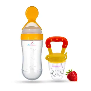 GOODMUNCHKINS Silicone Spoon Food Feeder & Fruit Feeder for Toddlers Food Grade Silicone Container 90ml and Nipple BPA Free Combo Pack of 2 Items