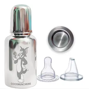 Goodmunchkins Stainless Steel Feeding Bottle with Steel Travel Cap 304 Grade SS-Jointless for New Born Baby/Infants/Toddlers