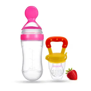 GOODMUNCHKINS Food Feeder & Fruit Feeding Nipple for Infants/Toddlers Food Grade Silicone Container 90ml and Nipple BPA Free Combo Pack of 2 Items