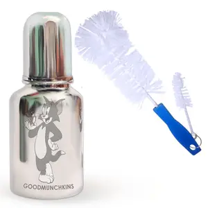 Goodmunchkins Stainless Steel Baby Feeding Bottle 304 Grade Steel for Infants/Toddlers Jointless No Leakage (300ml Blue)