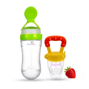 GOODMUNCHKINS Silicone Spoon Food Feeder & Fruit Feeder for Toddlers Food Grade Silicone Container 90ml and Nipple BPA Free Combo Pack of 2 Items