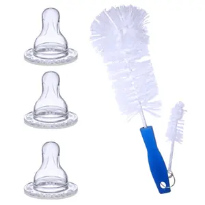 Goodmunchkins Stainless Steel Baby Feeding Bottle Nipple- Food Grade Anti Colic Silicone Nipple (3 Nipples 1 Bottle Cleaning Nylon Bristle Brush)