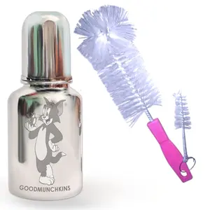 Goodmunchkins Stainless Steel Baby Feeding Bottle 304 Grade Steel for Infants/Toddlers Jointless No Leakage (300ml Pink)