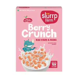 Slurrp Farm Berry Crunch Strawberry Cereal | No Maida, No Refined Sugar, No Added Colour | Ragi Stars and Moons | Healthy Breakfast | 400 g
