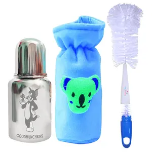 Goodmunchkins Stainless Steel Baby Feeding Bottle 304 Grade Steel/Velvet Bottle Cover/Nylone Bottle Cleaning Brush (3 Items)
