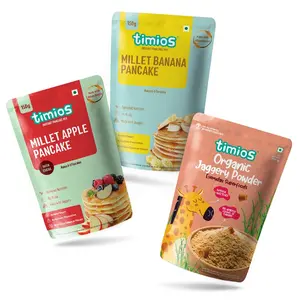 Timios No Maida Millet Pancake Mix Banana and Apple Combo with Jaggery Powder(Pack of 3)||Start Your Morning Delicious and Nutritious!
