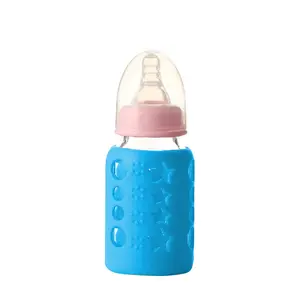 Safe-O-Kid - Pack of 1 - Silicone Baby Feeding Bottle Cover Sleeve Holder Insulated Protection All Bottle Types Medium 120 ml Blue