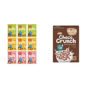 Slurrp Farm Fruit and Vegetable Teething Puffs, Baked Puff in Yummy Flavours, Pack of 9 & Slurrp Farm Choco Crunch Chocolate Cerealfor Kids | 400 g