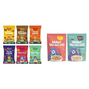 Slurrp Farm Healthy Breakfast and Snacks Trial Pack Combo, 300g (Pack of 6, 50g each) & Slurrp Farm Millet Vermicelli, Semiya –, 180 g each (Pack of 2)