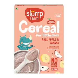 Slurrp Farm No Added Sugar Instant Ragi & Apple Cereal, Real Apple & Banana, Cereal with No Milk, No Preservatives, 200g