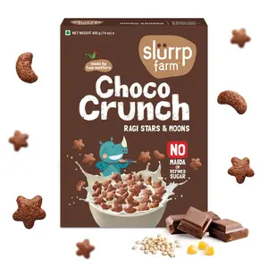 Slurrp Farm Choco Crunch Chocolate Cereal | No Maida, No Refined Sugar, No Added Colour | Ragi Stars and Moons | Healthy Breakfast for Kids | 400 g