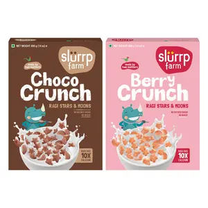 Slurrp Farm Crunch Cereal – No Maida, Wheat and Refined Sugar, Chocolate and Berry Stars and Moons, Healthy Millet Breakfast, 400 g, Pack of 2