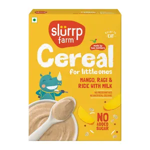SLURRP FARM No Added Sugar Instant Cereal | Ragi, Rice and Mango with Milk, 200 Grams