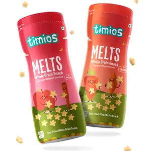 Timios Melts Wholegrain Preservative Free Teething Puffs for Kids, Apple & Cinnamon, Carrot & Cumin, No Maida, Not Fried, Travel Friendly, Healthy Snacks for Kids, Snacks Combo, Pack of 2, 50g Each