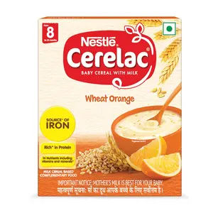 CERELAC Baby Food Cereal | Wheat Orange for 8 to 24 Months Baby | Source of Iron & Protein | Instant Baby Food Cereal | 300g