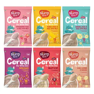 Slurrp Farm No Added Sugar, No Salt Multigrain Cereals Trial Pack Combo | Goodness of Millets - Ragi, Jowar, Oats | Healthy Food for Kids | Real Fruits, 300g (50g*6)