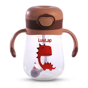 LuvLap Baby Bite Resistant Soft Silicone Straw Sipper Cup with Handle, with Weighted Straw, Sippy Cup with Anti Spill Lock, BPA Free, 6m+, 300 ml, Brown